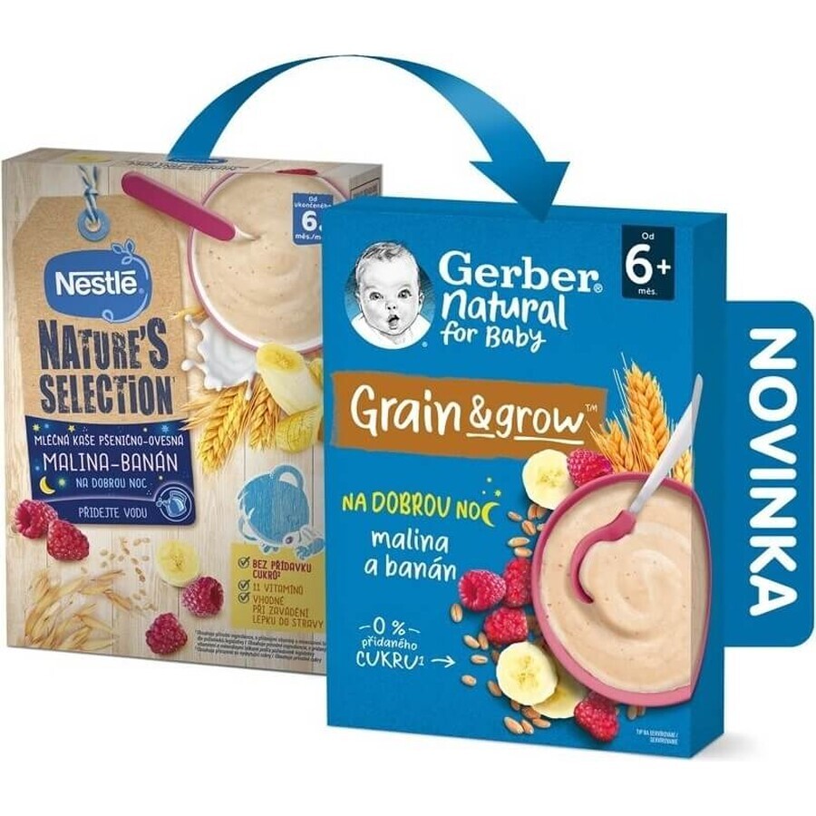 Papilla Gerber Natural Milk Trigo-Avena 1×220 g, frambuesa y plátano (a partir de 6 meses)