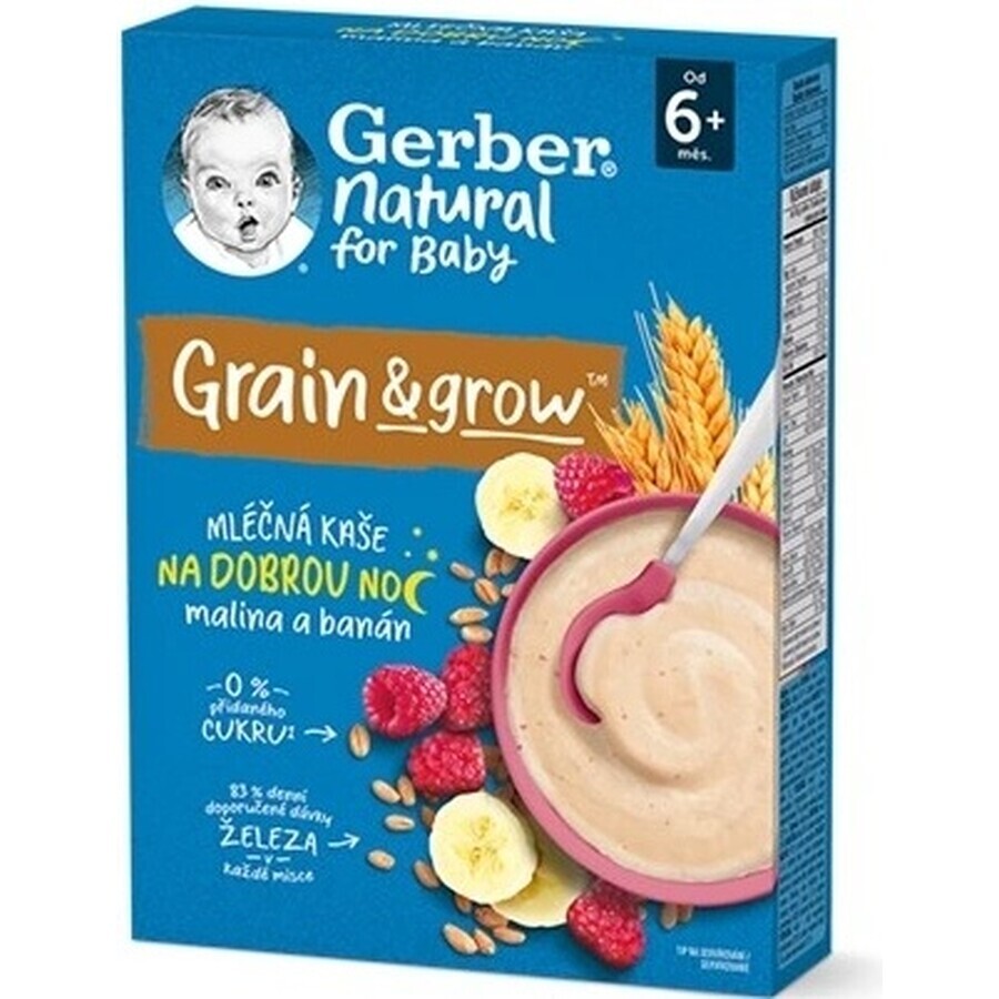 Papilla Gerber Natural Milk Trigo-Avena 1×220 g, frambuesa y plátano (a partir de 6 meses)