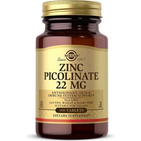 Solgar Zinc 22 mg Zinc Picolinate 100 tablets 1×100 tbl, food supplement
