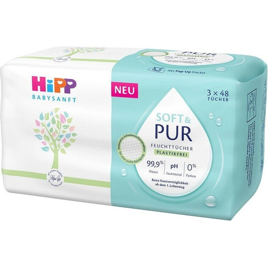 HiPP Babysanft Șervețele umede de curățare Soft & Pur 3 x 48 buc 3×48 buc, șervețele umede