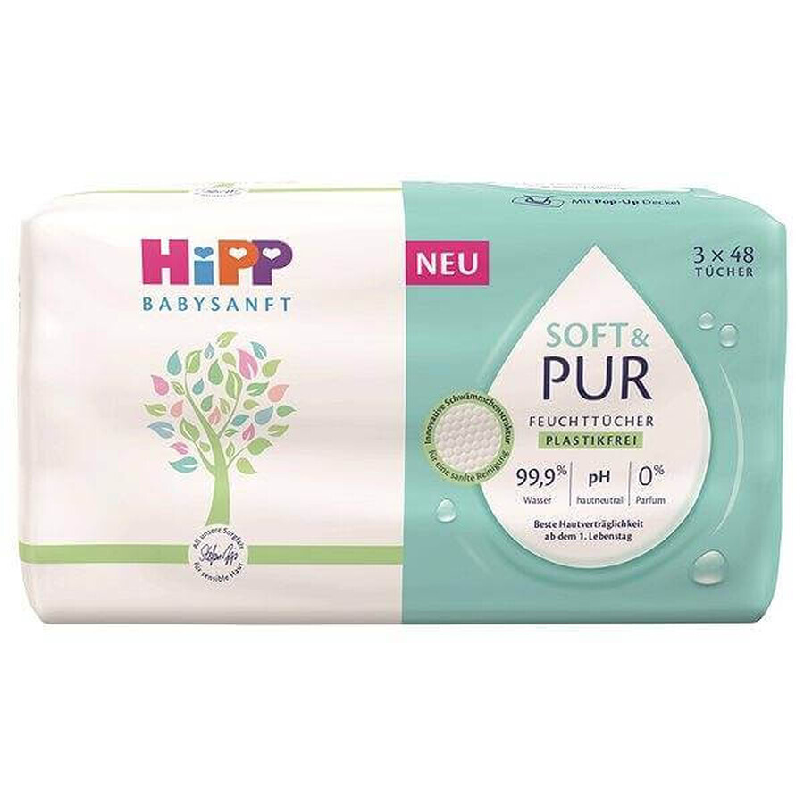 HiPP Babysanft Șervețele umede de curățare Soft & Pur 3 x 48 buc 3×48 buc, șervețele umede