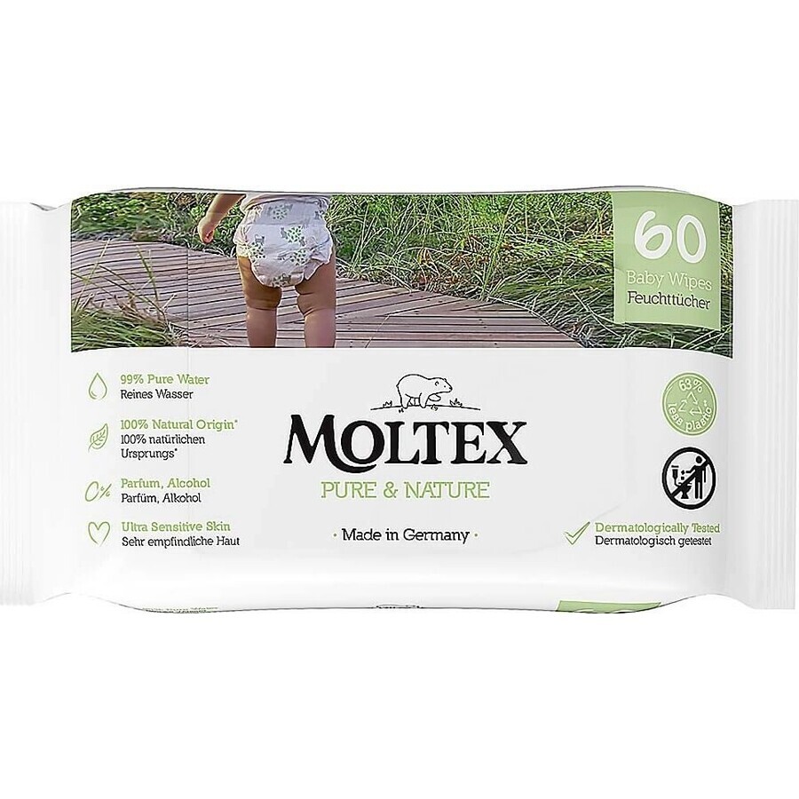 Moltex Pure & Nature EKO Salviette umidificate a base d'acqua 1×60 pz, salviette umidificate