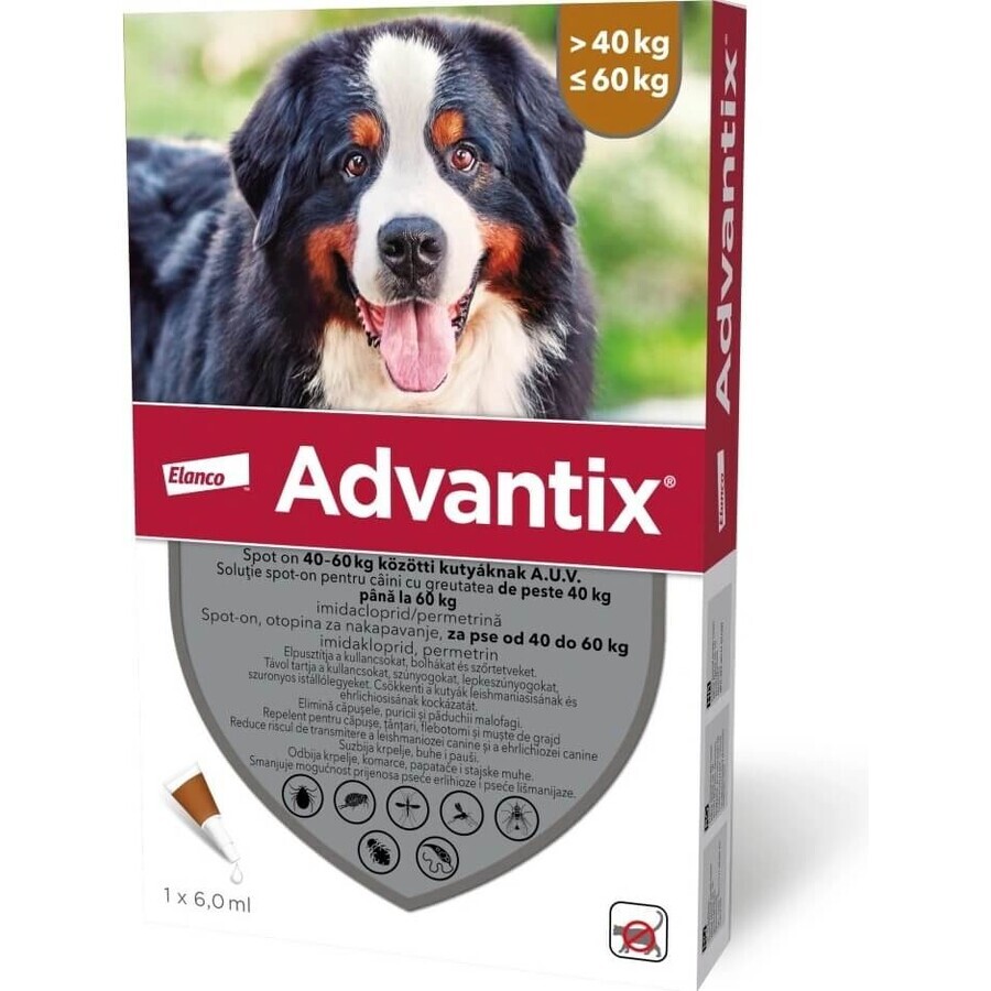 Advantix Spot-on voor honden van 40 tot 60 kg (1 pipet) 1x6 ml