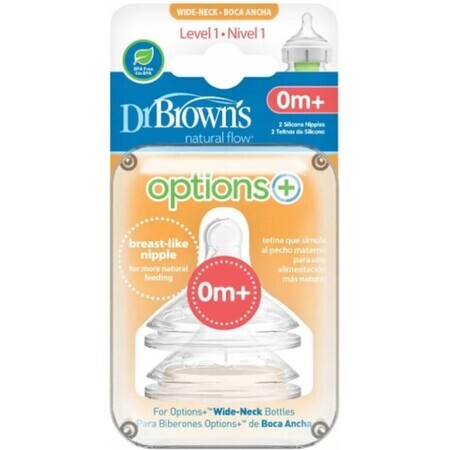 Dr.BROWN'S OPTIONS+ NIVEAU 1 1×2 st, wijde hals, silicone, 0M+