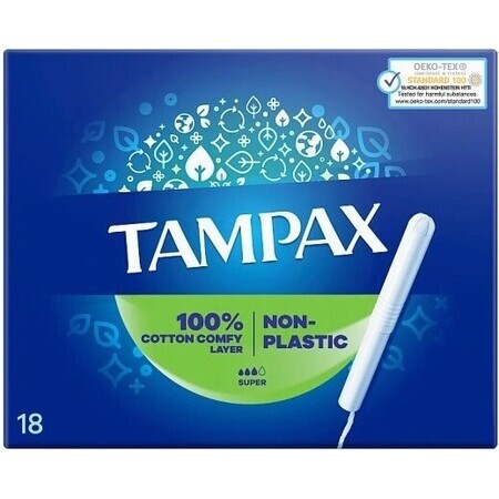 Tampax NON-PLASTIC Super 18pcs 1×18 buc, tampoane