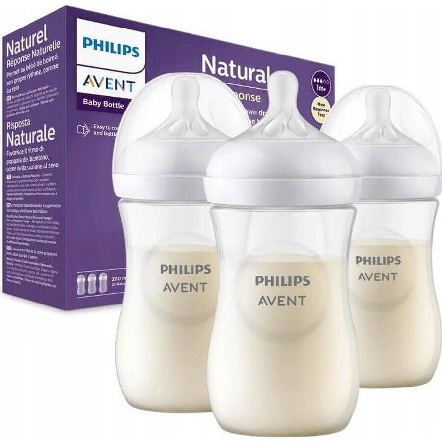 Philips AVENT Natural Response Bottle 260 ml, 1m+ 3 pcs 1×3 pcs 1×3 pcs, glass