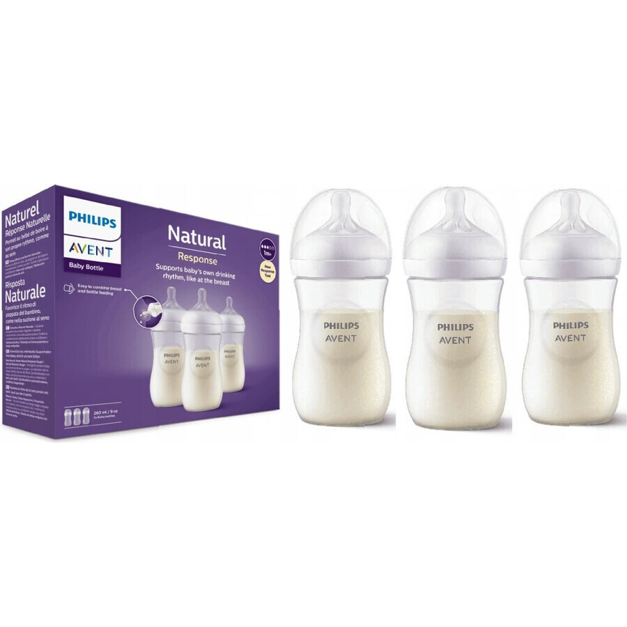 Philips AVENT Natural Response Bottle 260 ml, 1m+ 3 pcs 1×3 pcs 1×3 pcs, glass