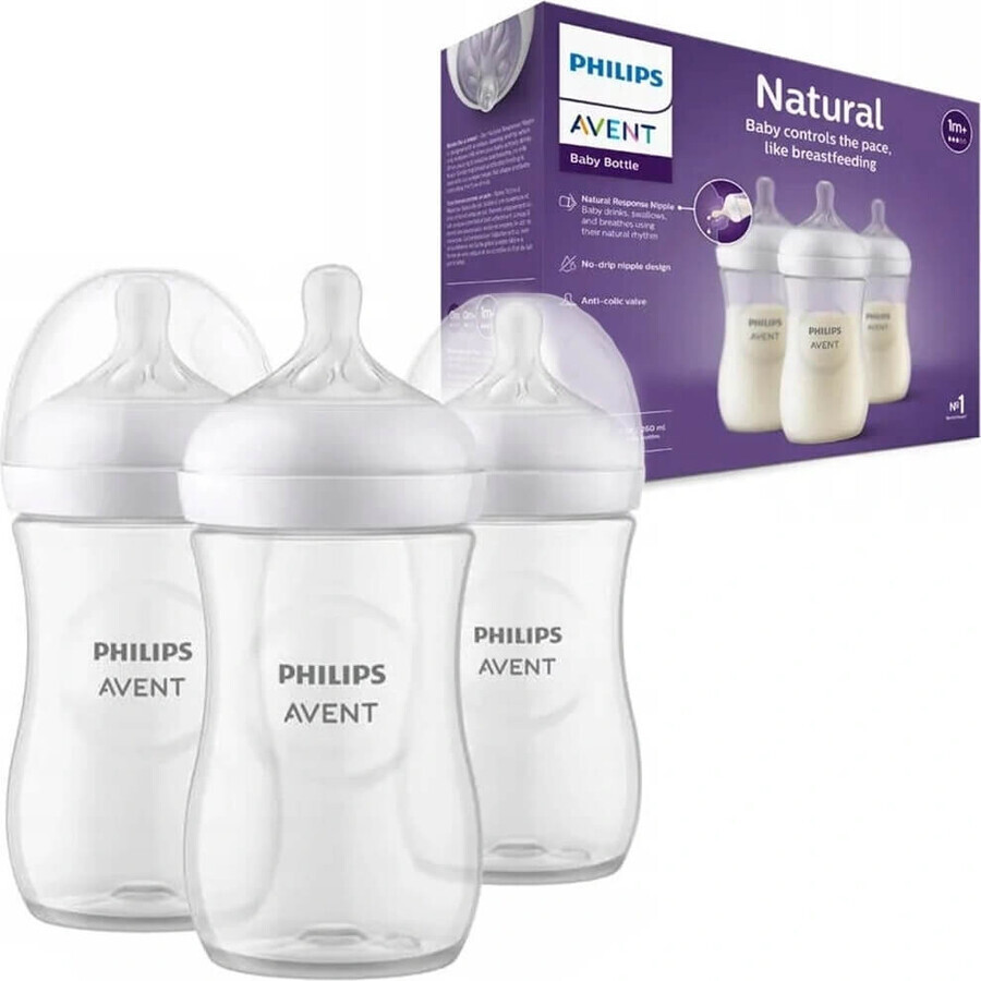 Philips AVENT Natural Response Bottle 260 ml, 1m+ 3 pcs 1×3 pcs 1×3 pcs, glass