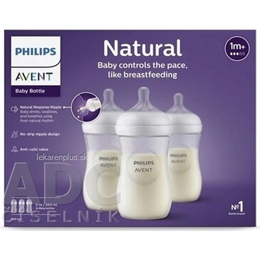 Philips AVENT Natural Response Bottle 260 ml, 1m+ 3 pcs 1×3 pcs 1×3 pcs, glass