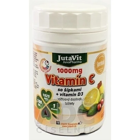 JutaVit Witamina C 1000 mg z owocem dzikiej róży + witamina D3 1×100 tbl, Witamina C 1000 mg z owocem dzikiej róży + witamina D3: ceny i cechy