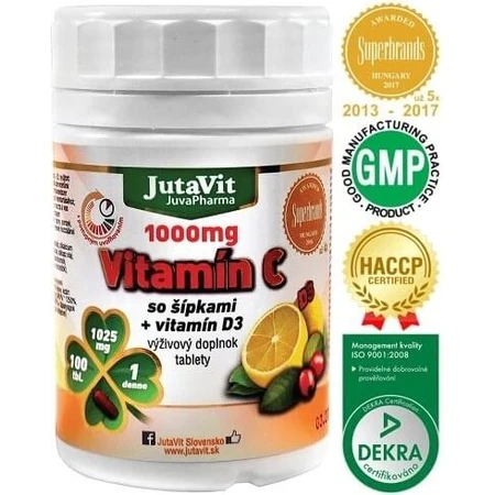JutaVit Witamina C 1000 mg z owocem dzikiej róży + witamina D3 1×100 tbl, Witamina C 1000 mg z owocem dzikiej róży + witamina D3: ceny i cechy