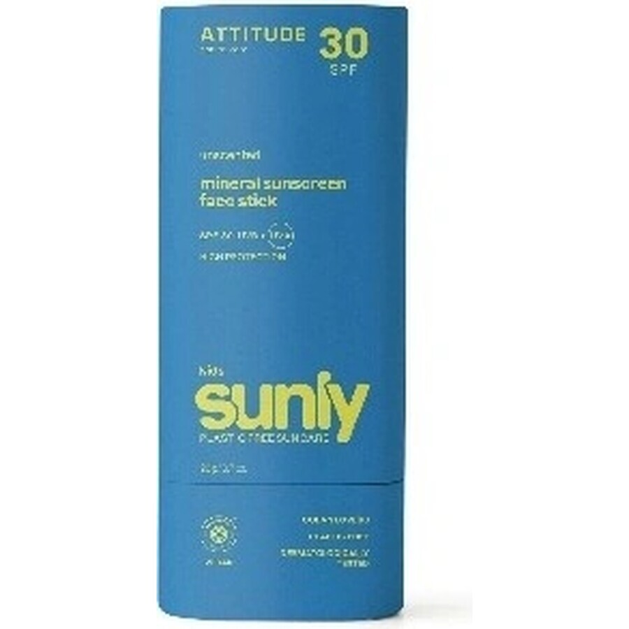 ATTITUDE Children's 100% Mineral Face and Lip Bar SPF 30 Unscented 1×20 g, Face and Lip Bar