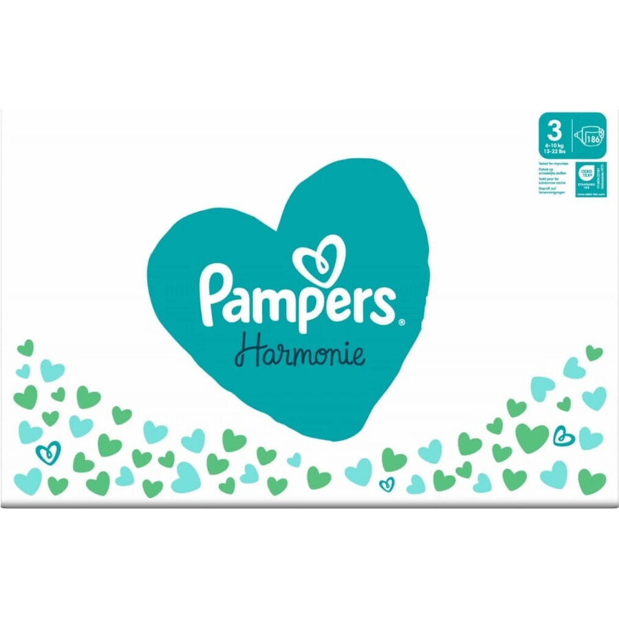 PAMPERS HARMONIE BABY DIAPERS V.3 6-10KG 186KS 1×186 buc, scutece în mărimea 3