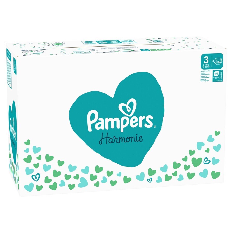 PAMPERS HARMONIE BABY DIAPERS V.3 6-10KG 186KS 1×186 buc, scutece în mărimea 3