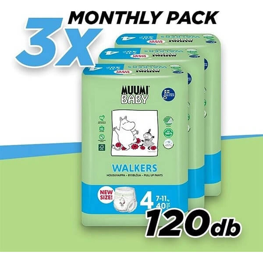 Muumi Baby Pants 4 Maxi 7-11 kg, monthly eco diaper pack 1×120pcs, eco diaper pants