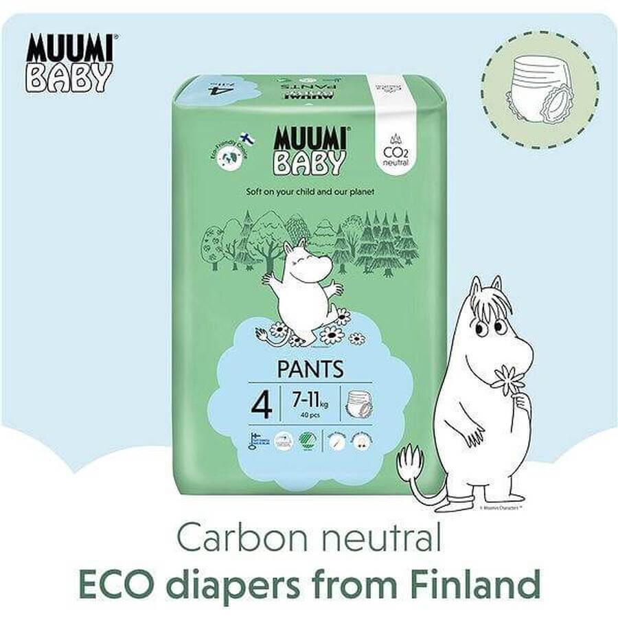 Muumi Baby Pants 4 Maxi 7-11 kg, monthly eco diaper pack 1×120pcs, eco diaper pants