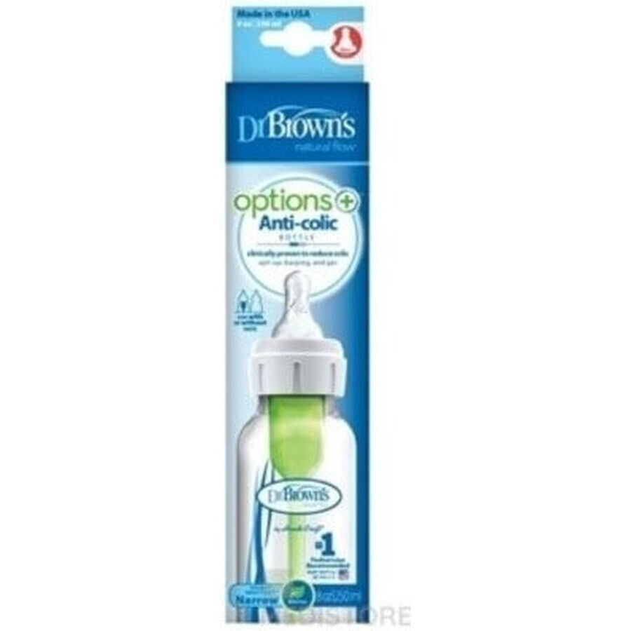 Dr.BROWN'S BABY BOTTLE OPTIONS+ 250 ml 1×1 Stück, schmal, 0M+, antikolik, Kunststoff, weiß