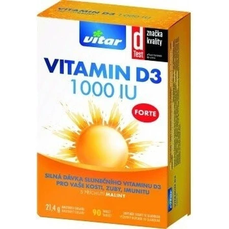 VITAR Vitamine D3 Forte 1000IU 1×90 tbl 1×90 tbl, een krachtige dosis zonnevitamine D3