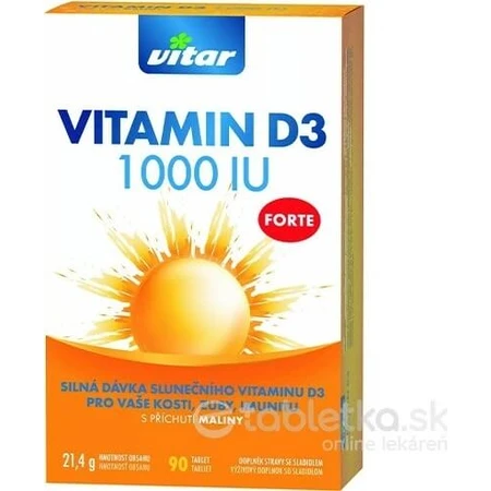 VITAR Vitamine D3 Forte 1000IU 1×90 tbl 1×90 tbl, een krachtige dosis zonnevitamine D3