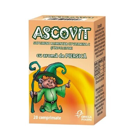 Ascovit cu Vitamina C aroma de piersica, 20 comprimate, Omega Pharm