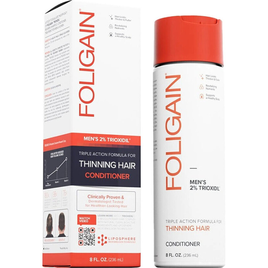 Foligain Triple Action Conditioner tegen haaruitval met 2% Trioxydil voor mannen 236 ml 1×236 ml 1×236 ml, conditioner tegen haaruitval