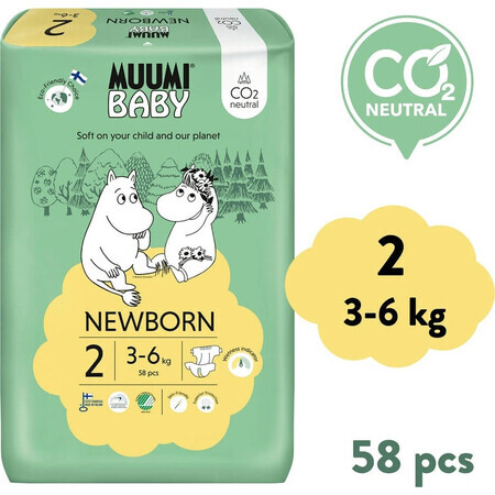 Muumi Baby 2 Newborn 3-6 kg, biologische luiers 1×58st, ECO luiers