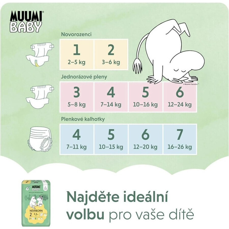 Muumi Baby 2 Newborn 3-6 kg, biologische luiers 1×58st, ECO luiers