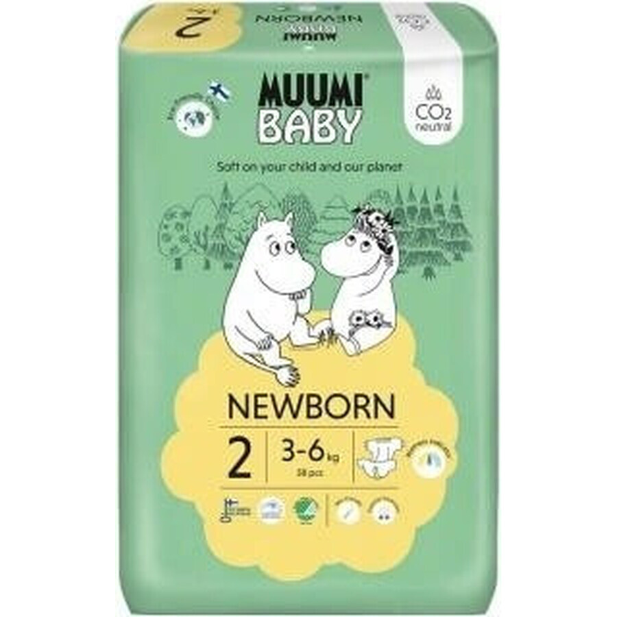 Muumi Baby 2 Newborn 3-6 kg, biologische luiers 1×58st, ECO luiers