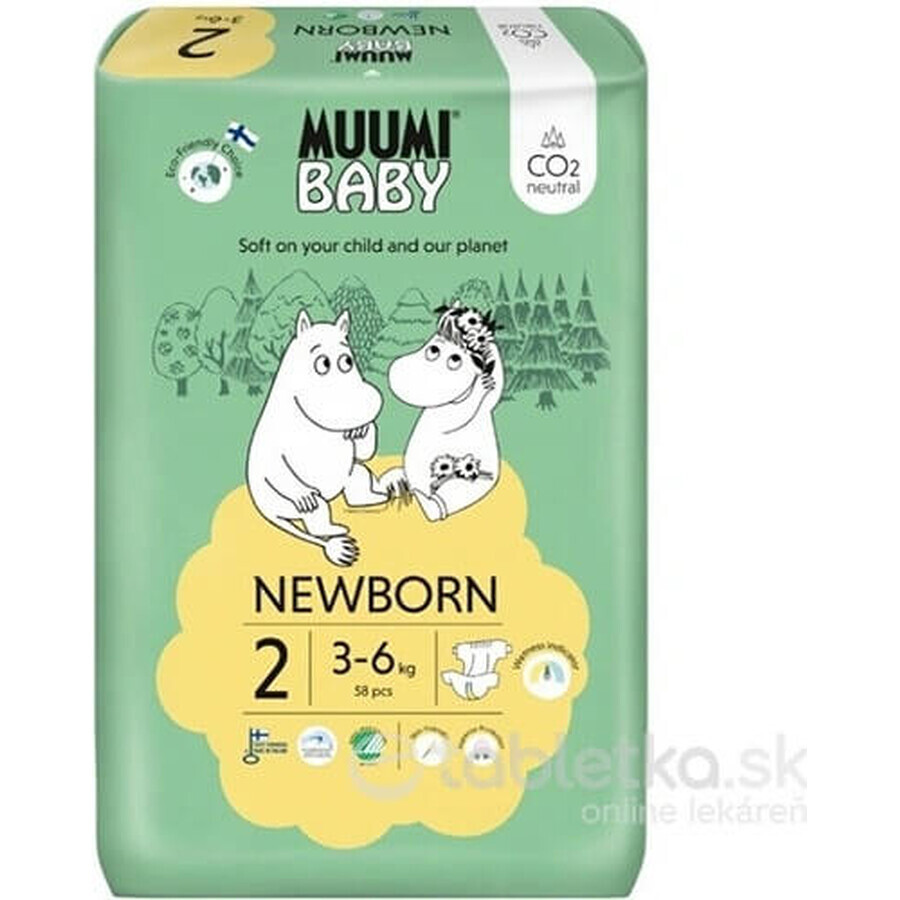 Muumi Baby 2 Newborn 3-6 kg, biologische luiers 1×58st, ECO luiers