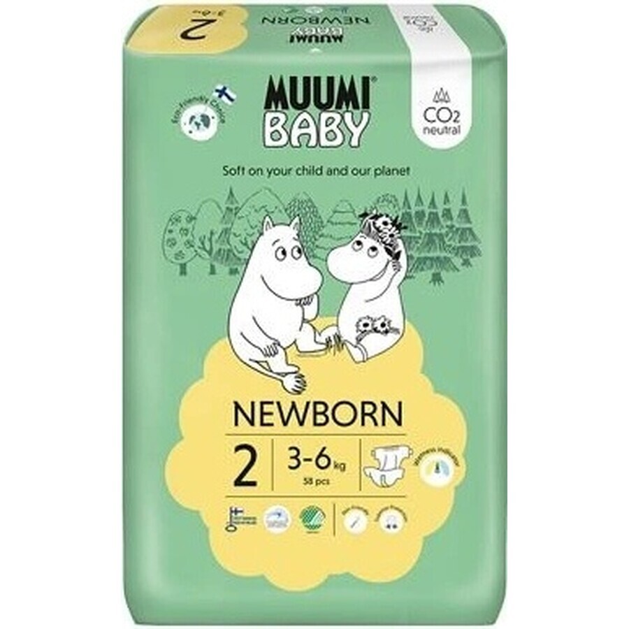 Muumi Baby 2 Newborn 3-6 kg, biologische luiers 1×58st, ECO luiers