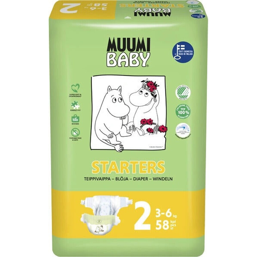 Muumi Baby 2 Newborn 3-6 kg, biologische luiers 1×58st, ECO luiers