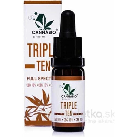 CANNABIOpharm TRIPLE TEN- CBD 10%-CBG 10%-CBN 10% 1×10 ml, olie met CBD, CBG en CBN