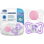 Chicco Soother Physio Light Silicone Soother 6-16m+, Pink 2pcs 1×2 pcs, Soothing Soother (6-16m.+)