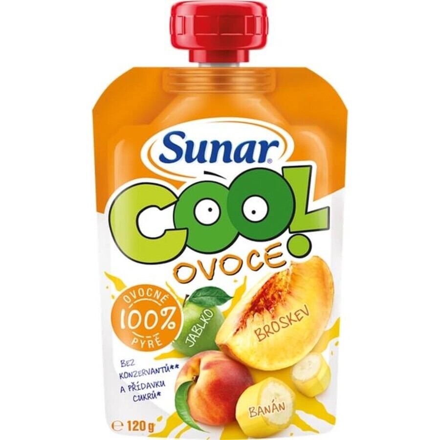 Sunar COOL Fruit Piersică, Banană, Măr 1×120 g, Piersică, Banană, Măr, 12m+