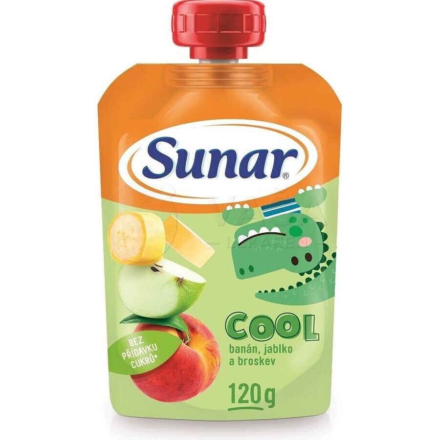 Sunar COOL Fruit Piersică, Banană, Măr 1×120 g, Piersică, Banană, Măr, 12m+