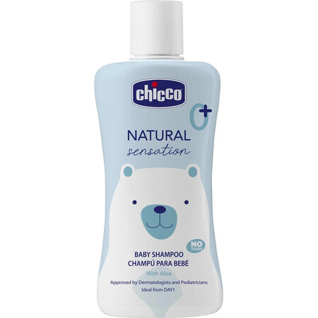 CHICCO Champú Sensación Natural con Aloe 200ml, 0m+ 1×200 ml, champú infantil para el cabello