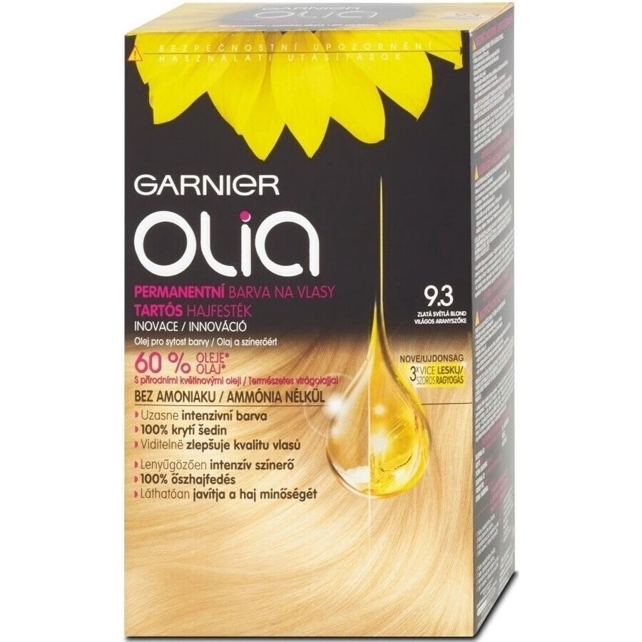 Garnier Olia permanent culoare de păr 9.3 Aur blond deschis 1×1 set, permanent culoare de păr