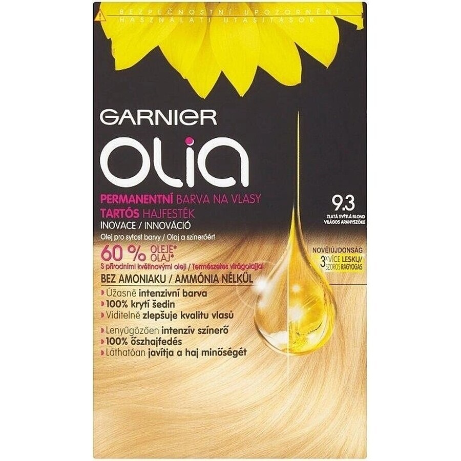 Garnier Olia permanent culoare de păr 9.3 Aur blond deschis 1×1 set, permanent culoare de păr