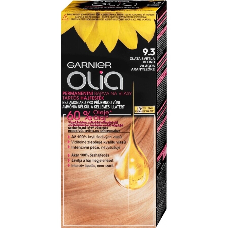 Garnier Olia permanent culoare de păr 9.3 Aur blond deschis 1×1 set, permanent culoare de păr