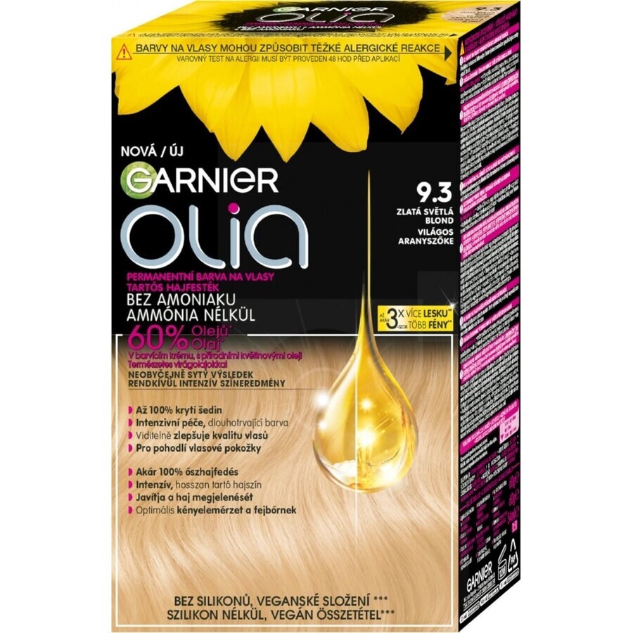 Garnier Olia permanent culoare de păr 9.3 Aur blond deschis 1×1 set, permanent culoare de păr