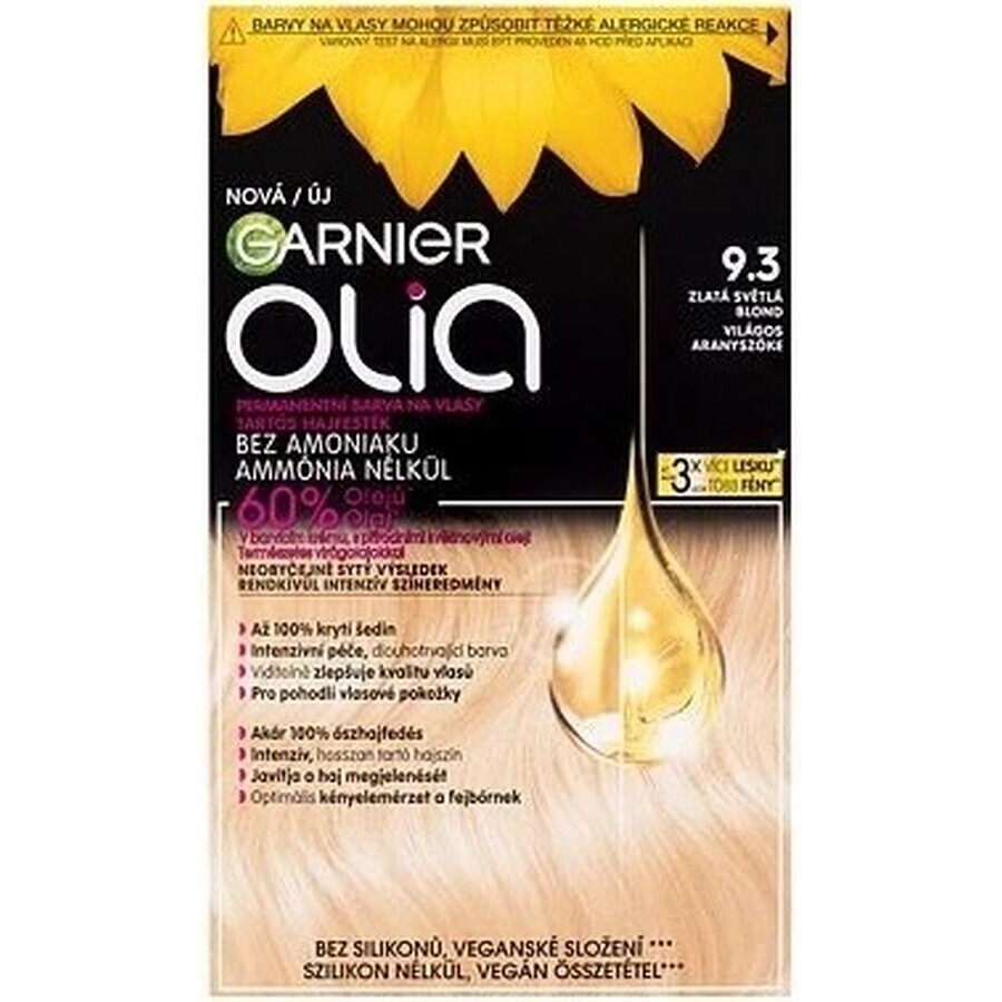 Garnier Olia permanent culoare de păr 9.3 Aur blond deschis 1×1 set, permanent culoare de păr