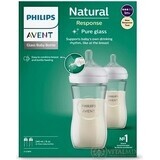 Philips AVENT Natural Response Glass Bottle 240 ml, 1m+ 2 pcs 1×2 pcs 1×2 pcs, glass