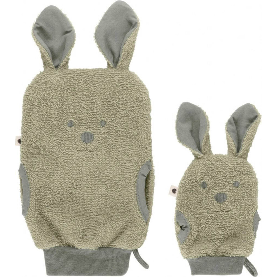 BIBS Kangaroo Organic Cotton Bath Gloves, Sage 1×1 pair, bath gloves