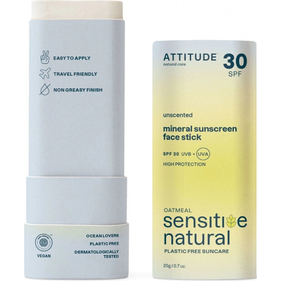 ATTITUDE Stick viso e labbra 100% minerale ATTITUDE SPF 30 per pelli sensibili e atopiche 1×20 g, stick viso e labbra