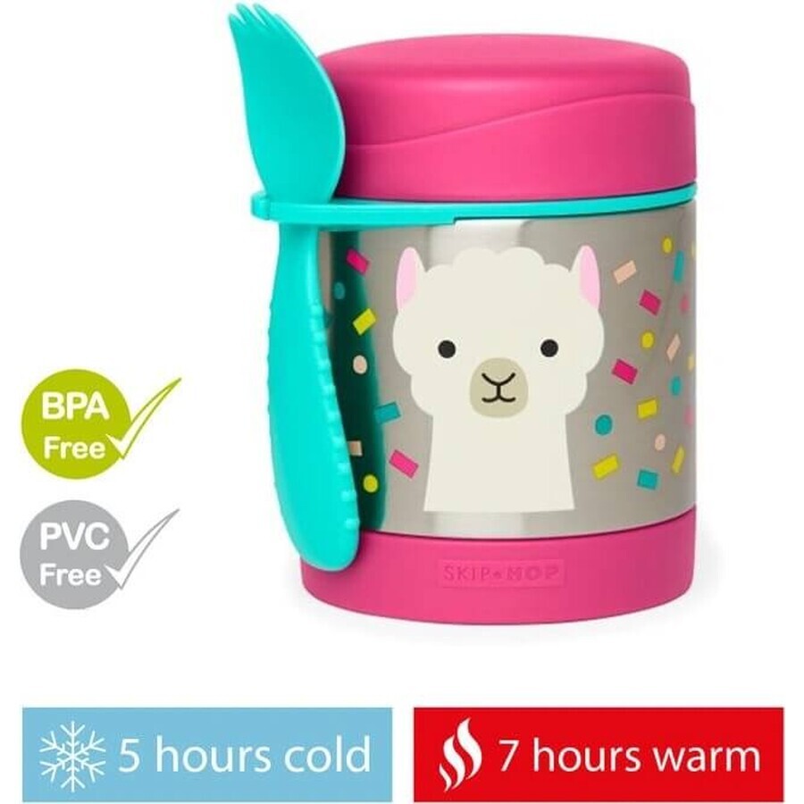 SKIP HOP Dierentuin Thermosfles met lepel en vork Lama, 12 m+ 1×325 ml , thermosfles voor levensmiddelen