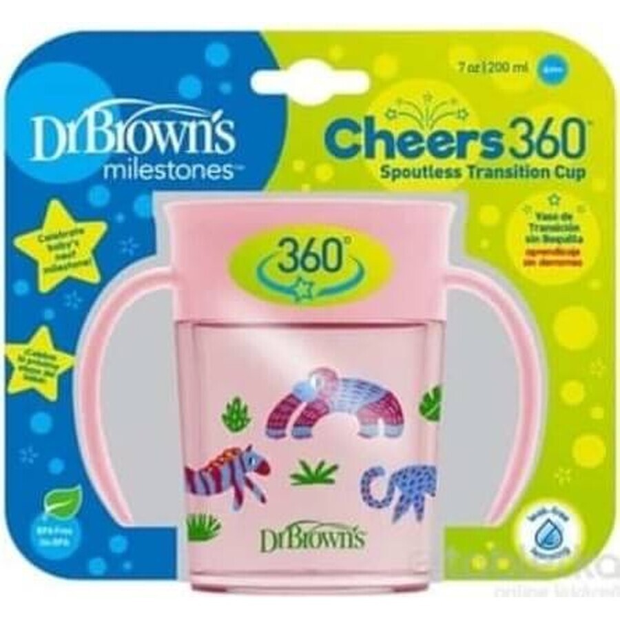 DR.BROWNS CHEERS 360° JUNGLE 6M+ Becher CHEERS 360° JUNGLE 6M+ rosa 1×200 ml, tropffrei, auslaufsicheres Trinken