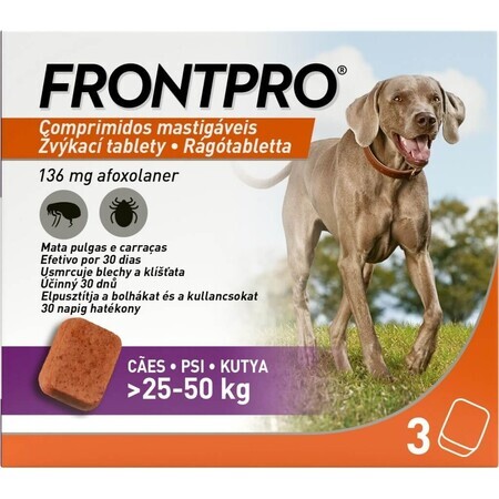 FRONTPRO® antiparasitaire kauwtabletten voor honden (25-50 kg) 1×3 tbl, antiparasitaire tabletten