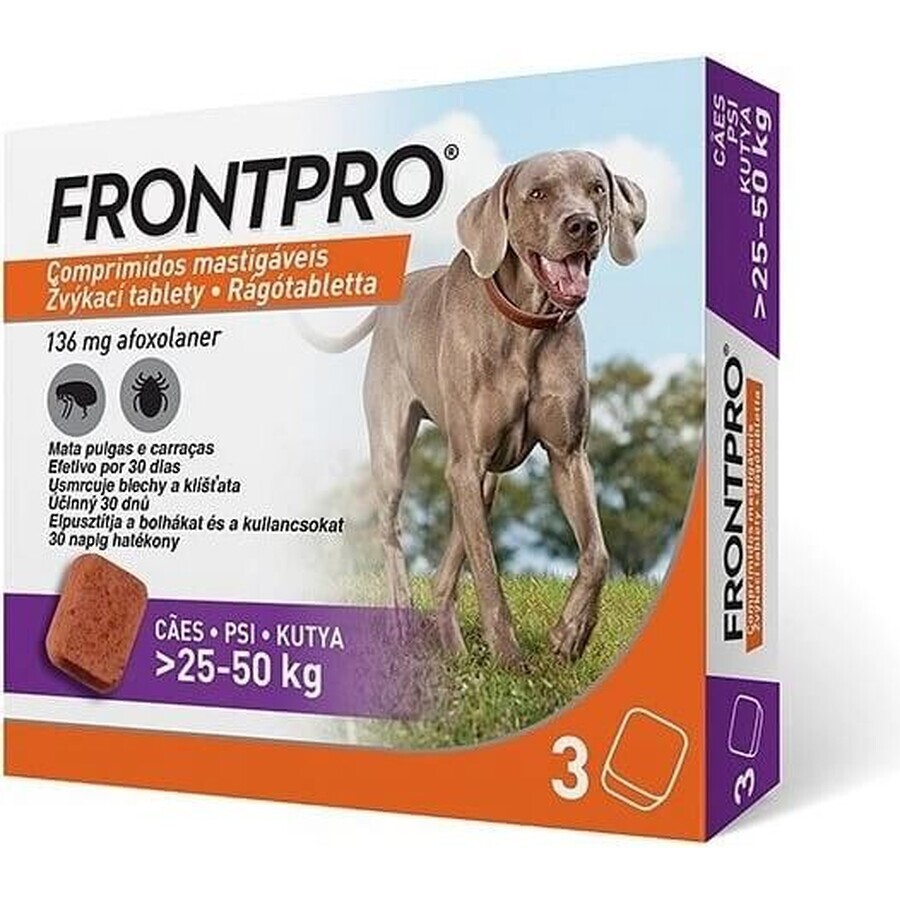 FRONTPRO® antiparasitaire kauwtabletten voor honden (25-50 kg) 1×3 tbl, antiparasitaire tabletten