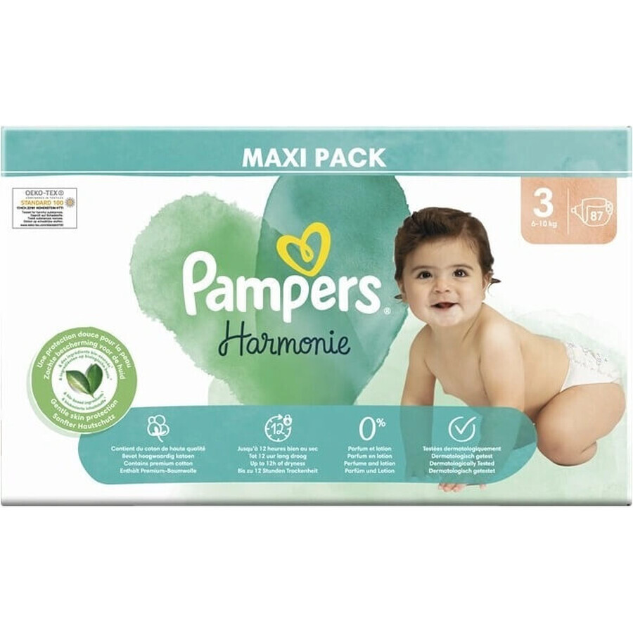 PAMPERS HARMONIE BABY DIAPERS V.3 6-10KG 87KS 1×87 buc, scutece în mărimea 3