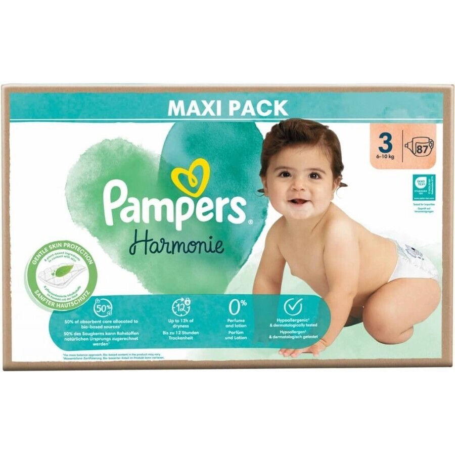 PAMPERS HARMONIE BABY DIAPERS V.3 6-10KG 87KS 1×87 buc, scutece în mărimea 3